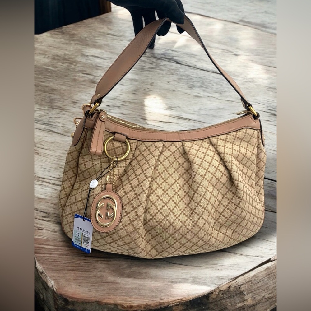 ‼️SOLD‼️Gucci pink blush and Brown canvas sukey hobo Bag